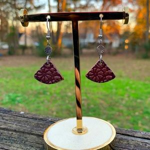 Pattern Embossed Leather Fan Drop Earrings